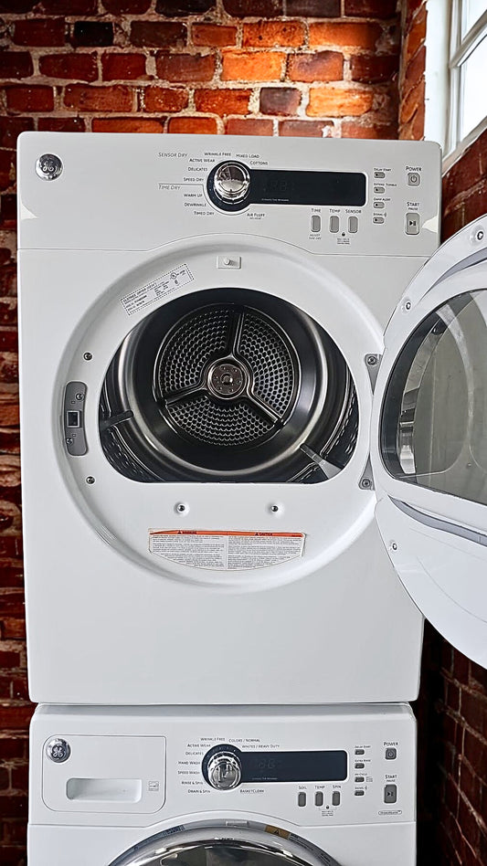 GE 4.6 cu. ft. Compact Electric Dryer with Multiple Drying Options (Model PCVH480EKWW)